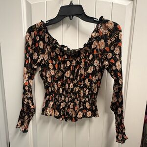 PATRONS OF PEACE CROPPED SMOCKED LONG SLEEVE BLOUSE NEW WITH TAGS Size XS